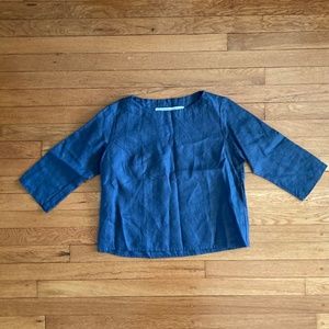 NWOT notPerfect Linen DAVOS 3/4 sleeve top in Dark Grey-Blue M